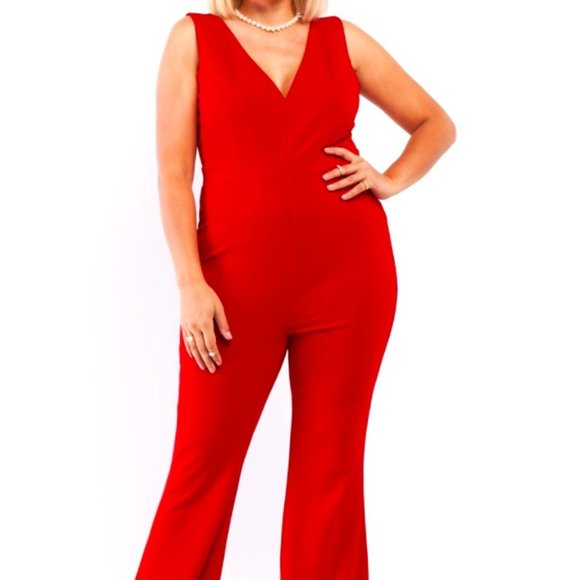 Passion Red Sleeveless Women’s Jumpsuit – Plus – 2X & 3X - Picture 1 of 8